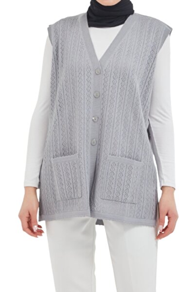 Fresh&Moda Buttoned Gray Mercerized Vest
