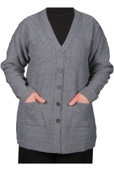 Fresh&Moda Plus Size Women's Gray Buttoned Short Cardigan