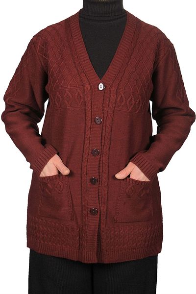Fresh&Moda Cardigan scurt Borda cu nasturi pentru damă de mărime mare