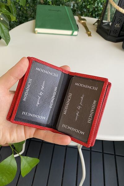 Modica Orsa – Genuine Leather Minimalist Card Holder Women's Red Slim Wallet, Business Card Holder