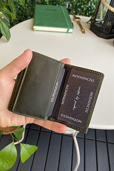 Modica Orsa – Genuine Leather Green Slim Wallet with Minimalist Card Holder, Business Card Holder