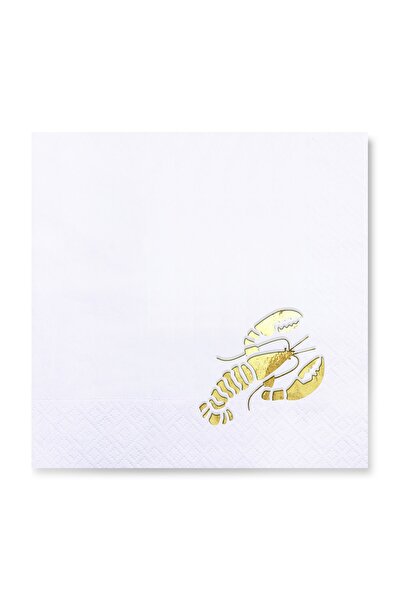 Story مجموعة من 16 منديل ورقي أبيض مقاس 33 × 33 سم بنمط جراد البحر باللون الذهبي