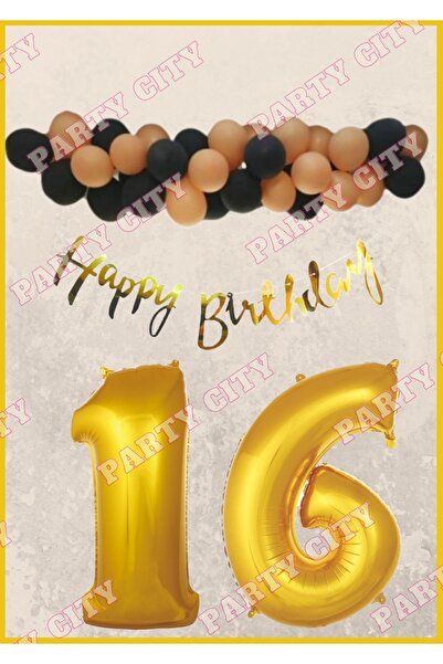 Party City Happy Birthday Gold Konsepti (16) Yaş Doğum Günü Parti Kutlama Seti