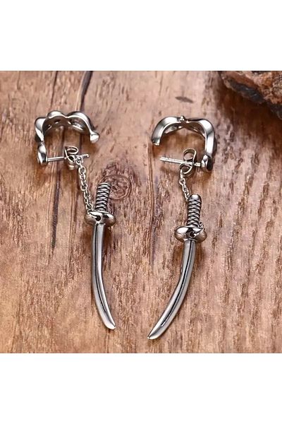 Köstebek Stainless Steel Samurai Sword Earrings