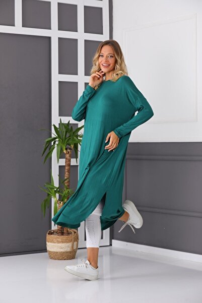 MODAMÜNASİP تونيك قطني طويل بتمشيط جانبي بيضاوي