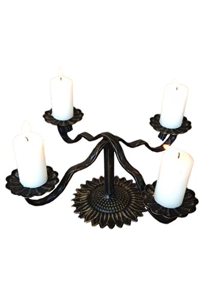 AJU Şamdan Mumluk Ferforje 4 Mumlu Tasarım Ev Bahçe Dekorasyonu Vintage Dekor...