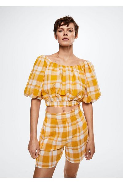 MANGO Woman Checked Cotton Blouse