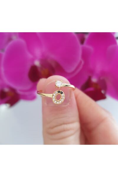 MAGRİB 22 Ayar Altın Kaplama Ö Harfli Ve Tek Taşlı Gümüş Yüzük
