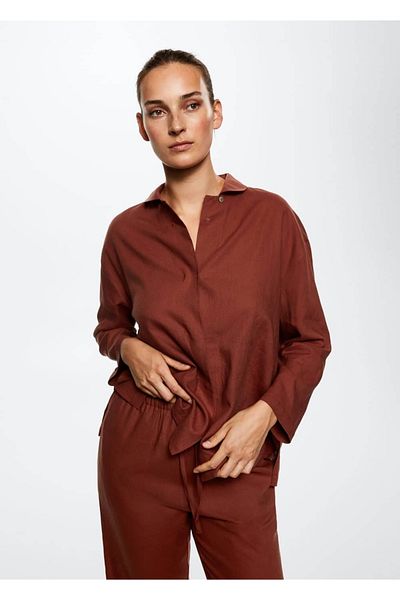 MANGO Woman Lniana koszula od piżamy