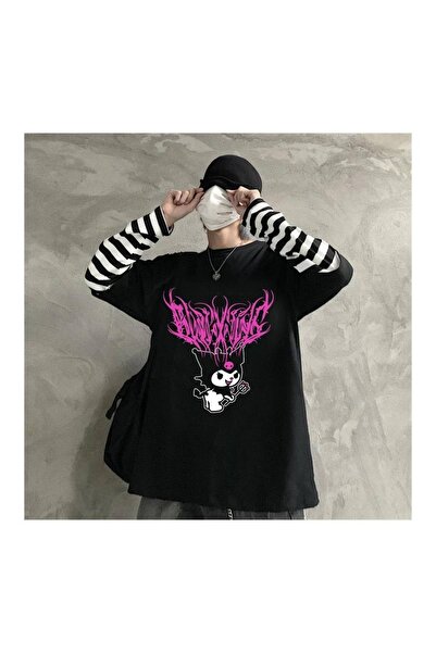 Köstebek Anime Harajuku Kuromi Sanrio Çizgili Kollu Unisex T-shirt