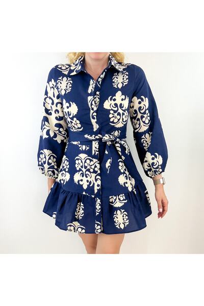 Modaonna Ethnic Patterned Navy Blue Dress