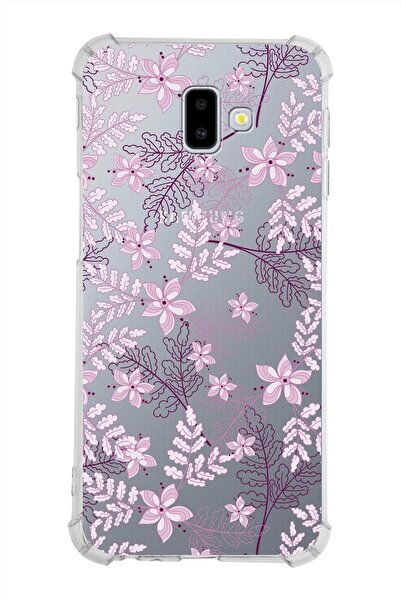 PrintiFy Samsung Galaxy J6 Plus Köşe Korumalı Antişok Kapak Floral Pudra Tasarımlı Şeffaf Kılıf