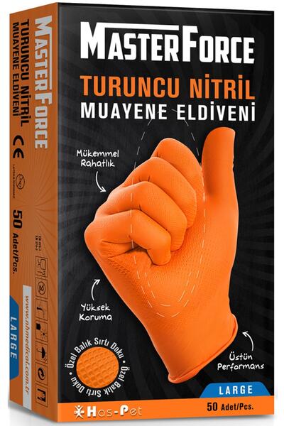 Has-Pet 5'li Masterforce Turuncu Nitril Eldiven L