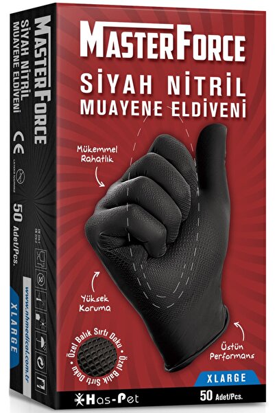 Has-Pet قفازات نيتريل سوداء من Masterforce مكونة من 5 قطع مقاس Xl
