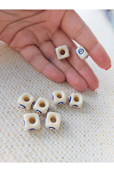 Bonanka Murano Glass Beads - Square Evil Eye - Cream (4 Pieces)