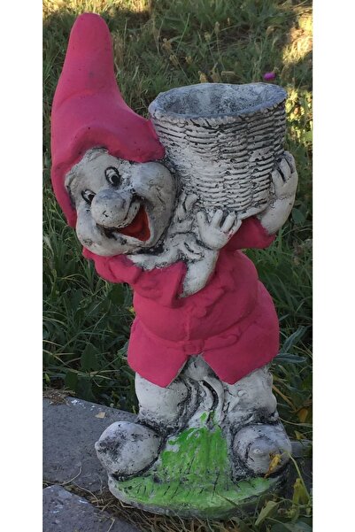 LS BOTANİK Sepet Taşıyan Cüce Pembe Bahçe Heykeli Biblosu
