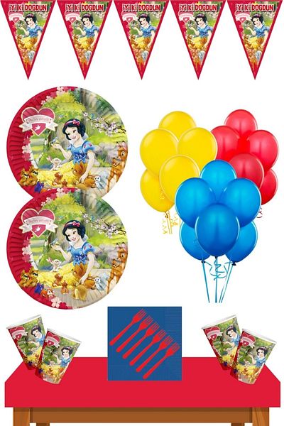Parti Furyası Snow White 32-Person Birthday Party Set Economic Ornaments red
