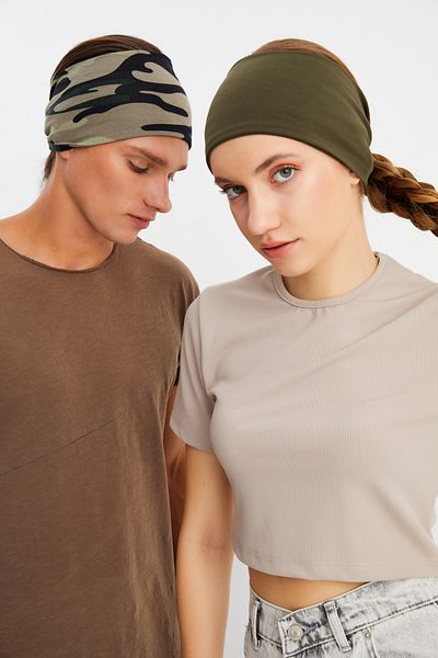 Butikgiz 2 Pack Double Sided Usage Alternative, Cotton Combed, Non-Slip, Lightweight, Sports Hair Band Bandana