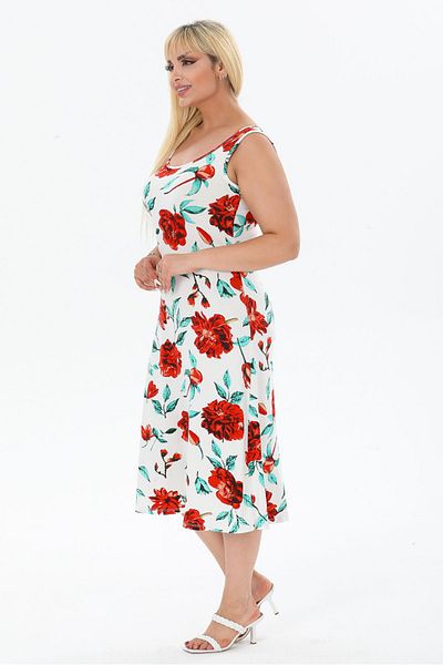 Mooi XXL Women's White Red Rose Patterned Strap Plus Size Dress