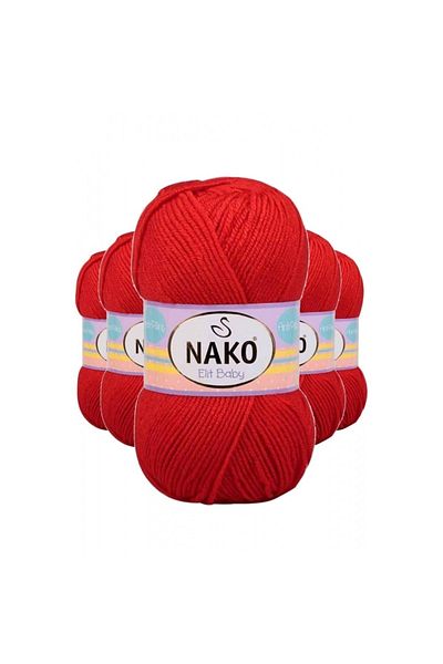 NAKO 5 Pieces Elite Baby Hand Knitting Yarn Non-Pilling Baby Wool Flame Red 207