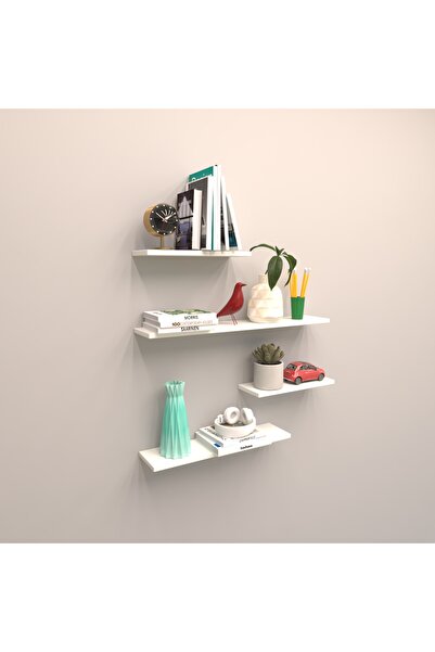 RAFKESTİR 4 Lü Gizli Bağlantılı Raf Set ( 80 - 60 - 40 - 40 ) Beyaz ( Parlak )