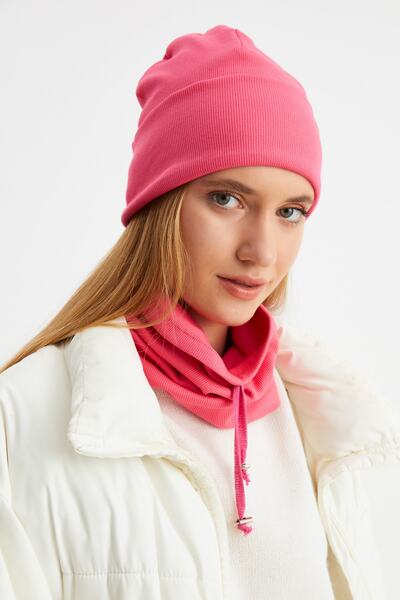 Butikgiz 3 in One Fisherman Style Beret + String Beret + Neck Collar Lightweight, 100% Cotton Winter Set