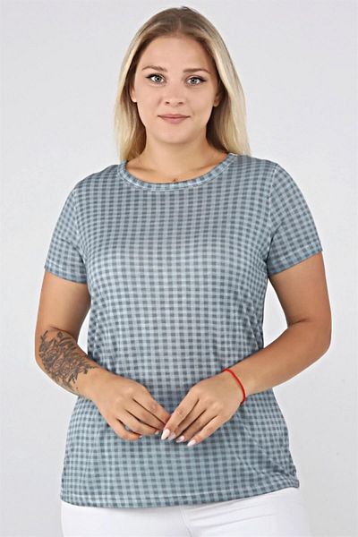 Seamoda Tricou de bază cu model în carouri Oil Wash-albastru