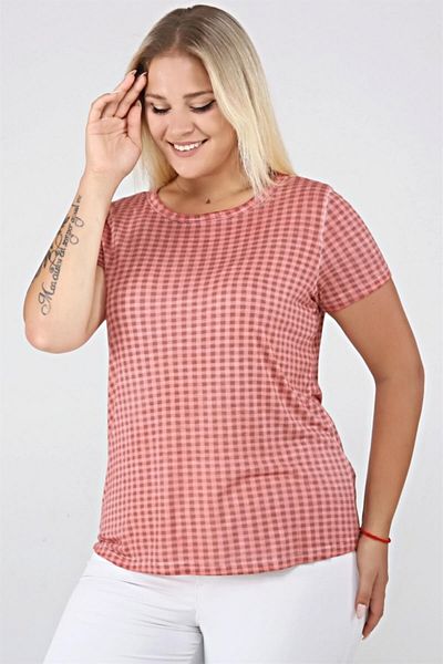 Seamoda Tricou de bază pentru spălare cu ulei cu model în carouri - Tigla deschisă