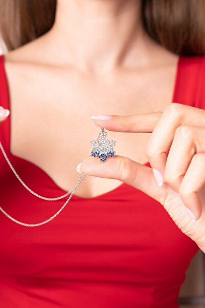 Eva Jewelry Kar Tanesi Renkli Taşlı Gümüş Kaplama Kadın Kolye