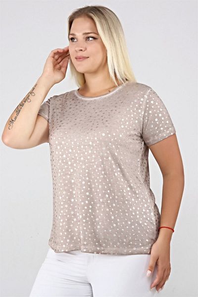 Seamoda Παστέλ Σημείο με Εκτύπωση Λάδι Πλυμένο Basic T-shirt-μπεζ