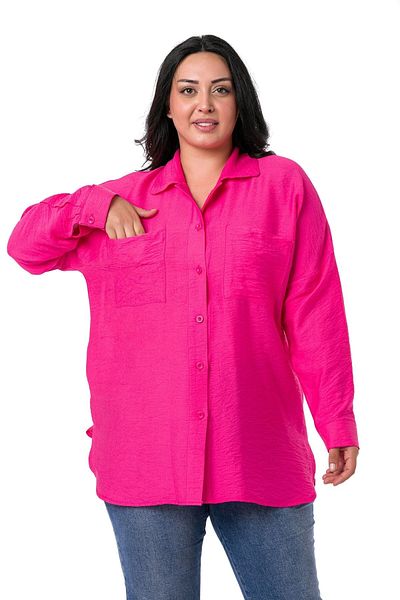 DISENTIS MODEST Πουκάμισο φούξια τσάντα τσέπης Plus Size με σκισίματα στο πλάι