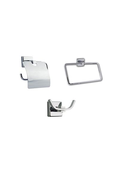 Sedef Silver Bathroom Set Towel Holder Toilet Paper Holder Robe Hanger