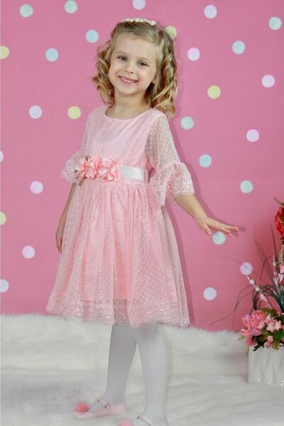 Sparrow Laurel Bayramlık Elbise,somon Güpürlü, Dantelli, Prenses Model Kız Ço...
