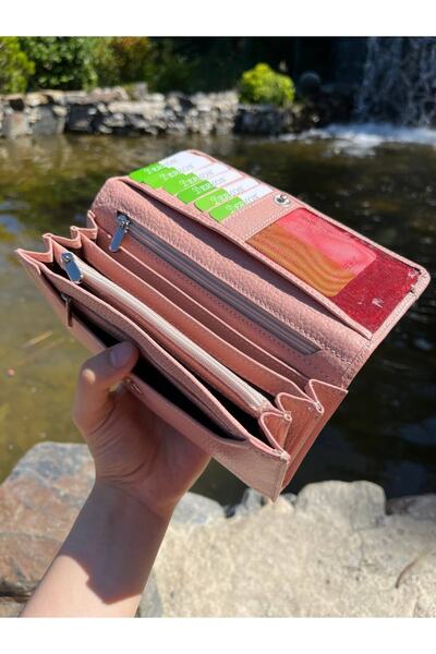 DERKON Portofel de dama din piele naturala - convenabil, roz pudra