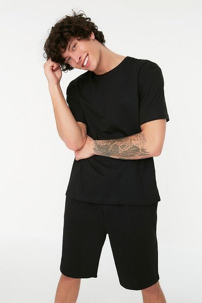 Trendyol Collection Černé pletené šortky Pyžamo Set THMSS21PT0219