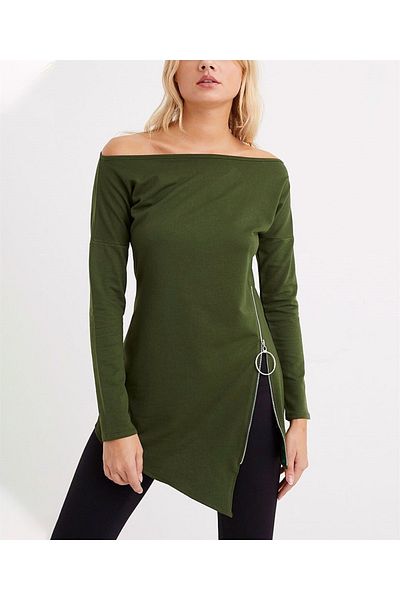 AQE FASHION Tunica kaki cu fermoar lateral pentru femei