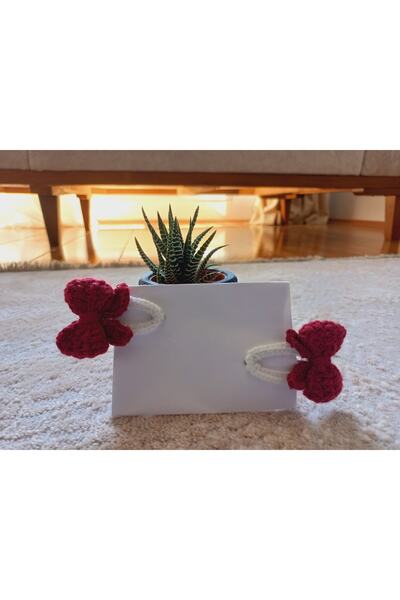 zanaatçı anne Ručno izrađena 2-dijelna pletena amigurumi burgundija mašna, pl...