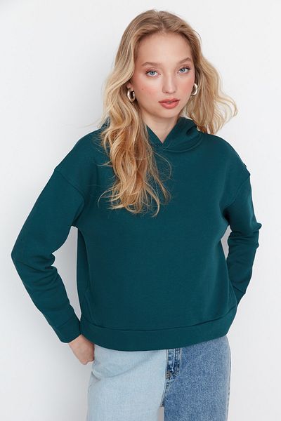 Kolekcia Trendyol Benzínový Regular/Normal Fit Basic s kapucňou z hrubého fleecu vo vnútri pletená mikina TWOAW23SW00004