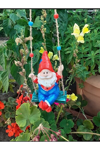 Eylül's store Salıncaklı Bahçe Balkon Gnome Cüce Dekoratif Biblo Süs Cüce 1 Adet