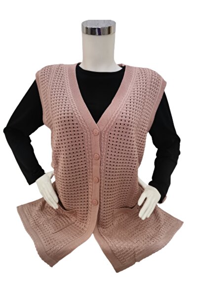 Fresh&Moda Γυναικείο γιλέκο σε σκόνη ροζ Mercerized