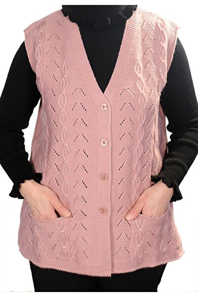 Fresh&Moda Γυναικείο πλεκτό μάλλινο γιλέκο με αλυσίδα σε σχήμα V και πλέξη σε...
