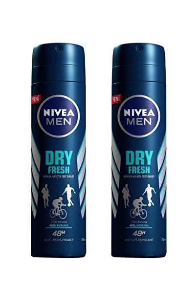 NIVEA 2 Adet Deo Sprey Erkek Deodorant Dry Fresh Pudrasız 150 ml