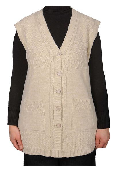 Fresh&Moda Dark Cream Large Size Women's Vest - Buttoned
