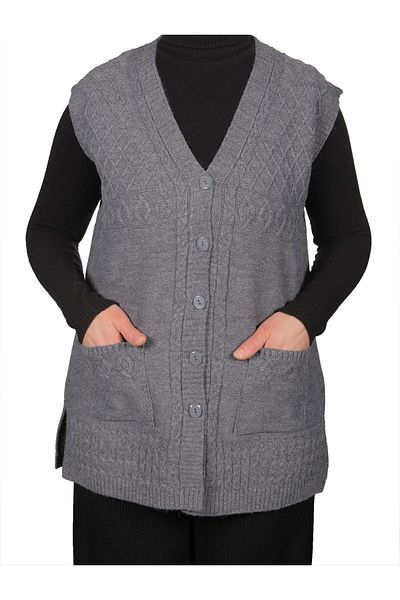 Fresh&Moda Plus Size Women's Gray Buttoned Vest
