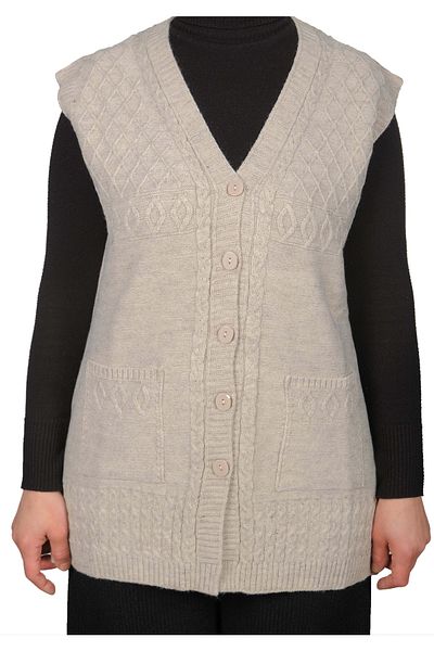 Fresh&Moda Plus Size Women's Cream Buttoned Vest
