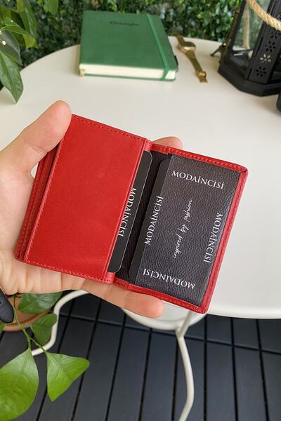 Modica Orsa – Genuine Leather Minimalist Card Holder Women's Red Slim Wallet, Business Card Holder
