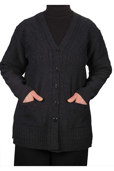 Fresh&Moda Women's Anthracite Black Buttoned Short Cardigan