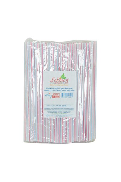 LokmanAVM Körüklü Çizgili Pipet Ayran Kola Meşrubat Pipeti 22 Cm Karma Renk 1...