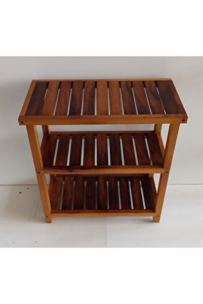 OBERS Iroko Ağaç Şampuanlık, 30x60x65cm, 3 Katlı Ağaç Şampuanlık