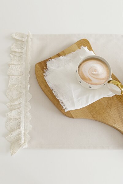 RİTMOHOME Lace Scalloped Vintage Scandinavian Cream Runner